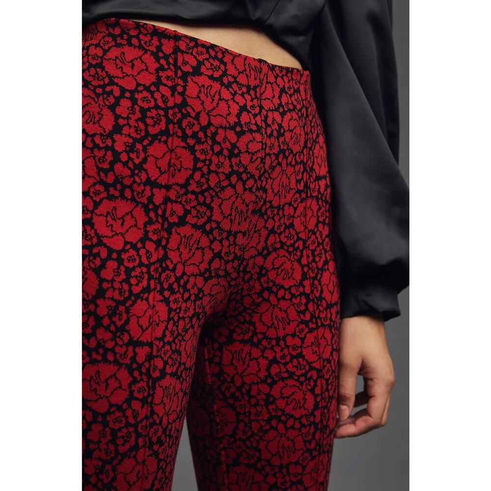 Anthropologie Maeve The Margot Kick-Flare Cropped Pants Red Floral Large Gothic - Picture 6 of 12
